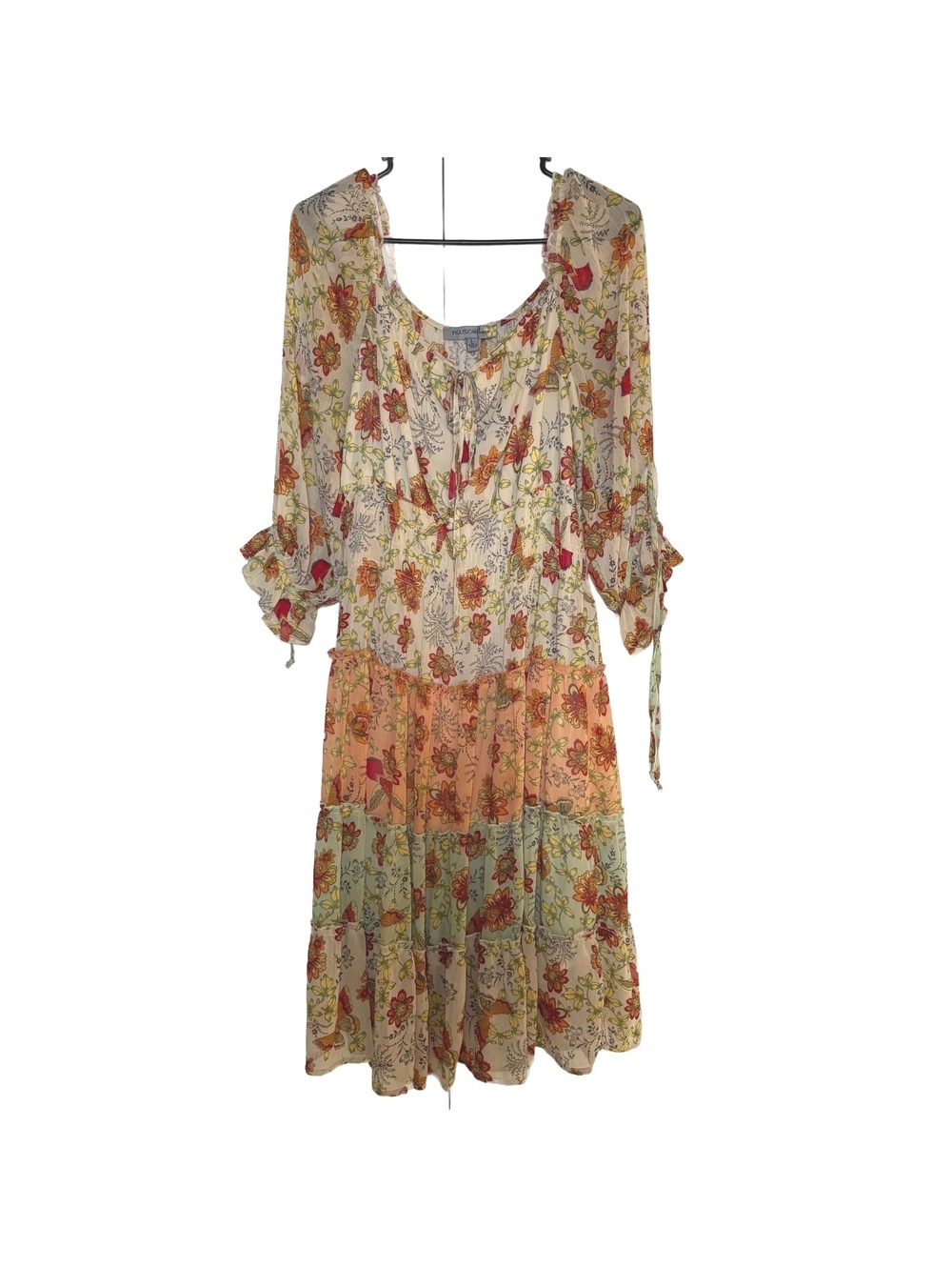 Floral Tiered Peasant Midi Dress Cottagecore Boho Fairycore